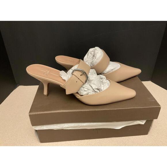 Paolo Shoes - New! Womens Linea Paolo Cynthia Nude Nappy Buckled Kitten Heels Mules. Size 9.5M